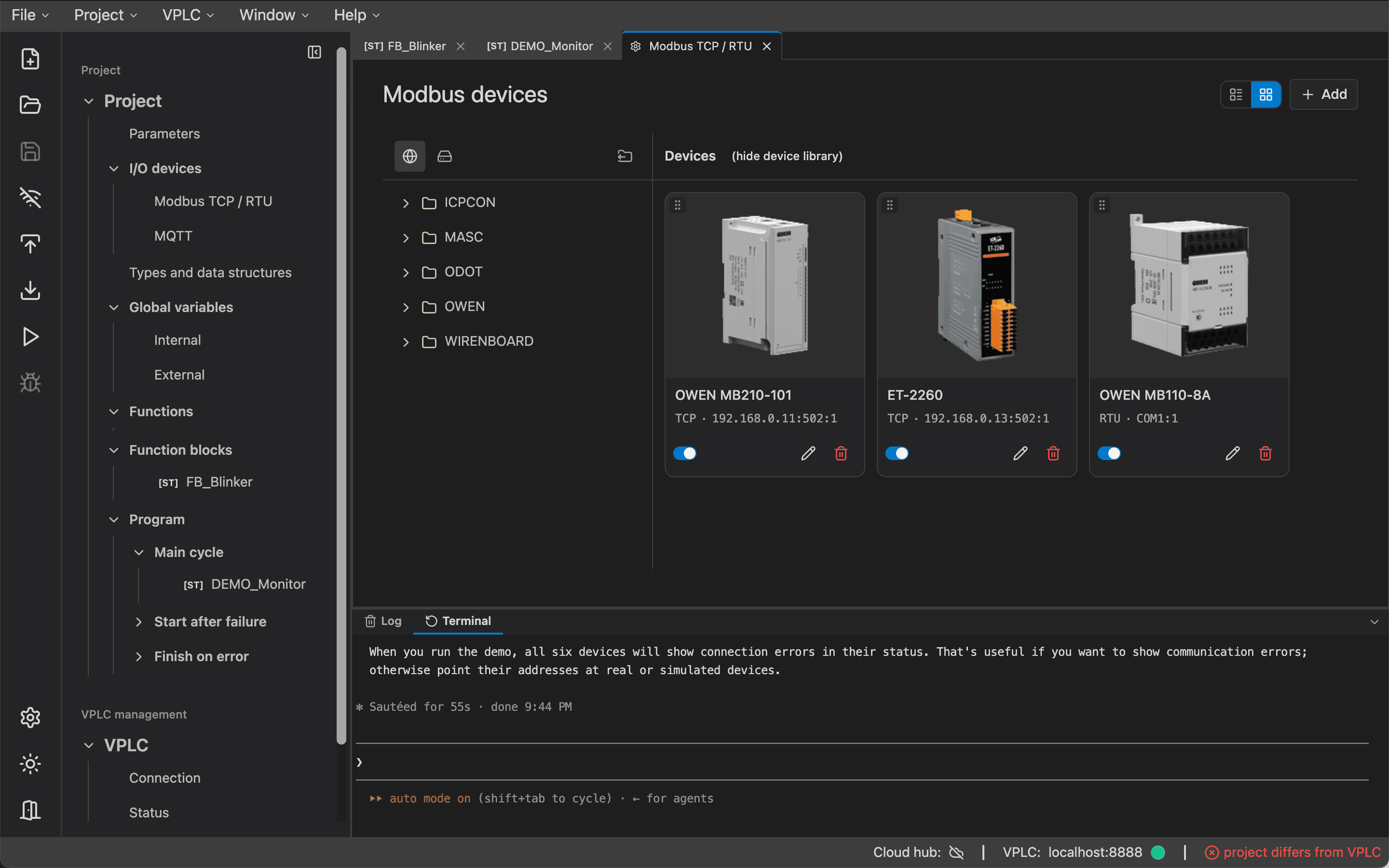 VPLC Studio Modbus device editor and device library